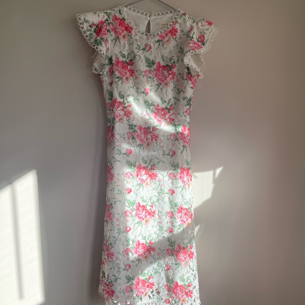 Roolee Pink and White Floral Midi Dress